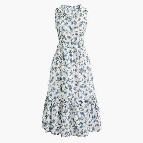 J. Crew Dresses & Skirts - J. Crew Factory Blue and White Floral Midi Dress Size 14